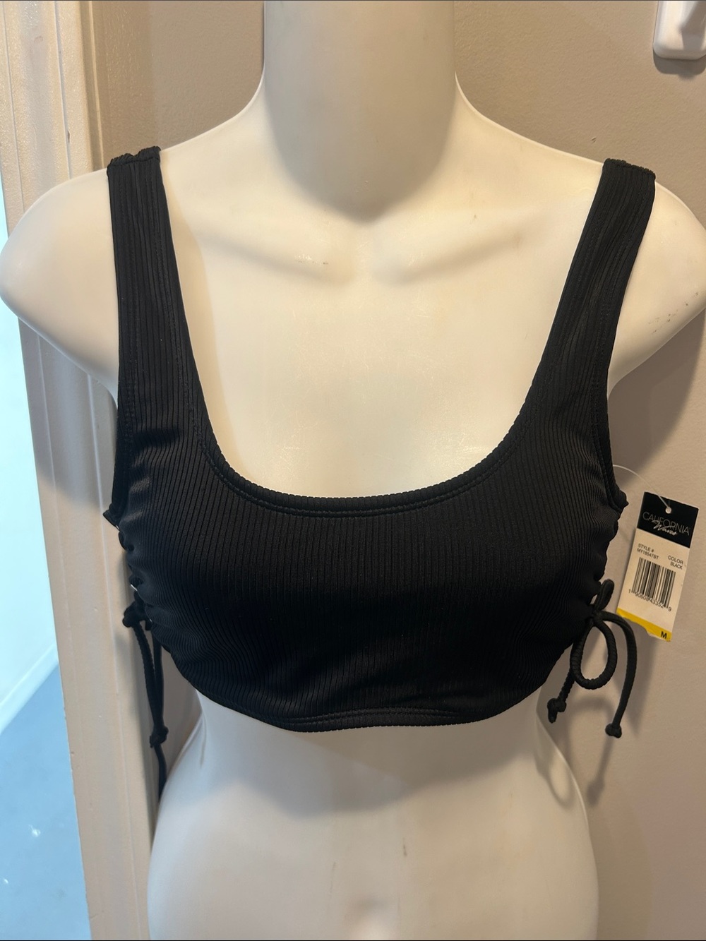 California Waves Black Ribbed Swimsuit Top Bikini Separates Medium New 4/25